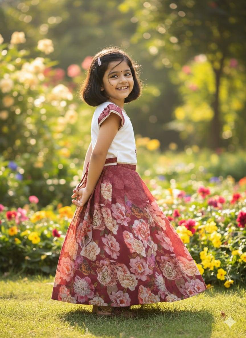 Floral Maroon Flower Banglory Indian kids wear industry